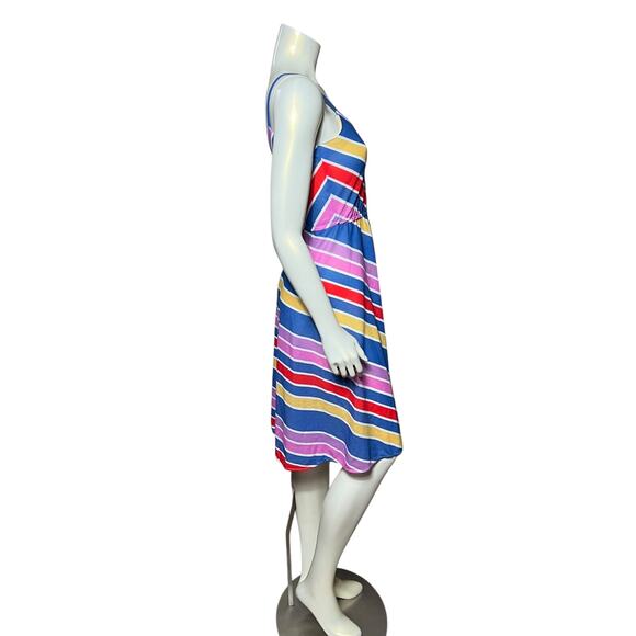70s JR Dressworks Chevron Stripe Sundress Sweetheart Navy Multi Color Boho - Picture 4 of 11